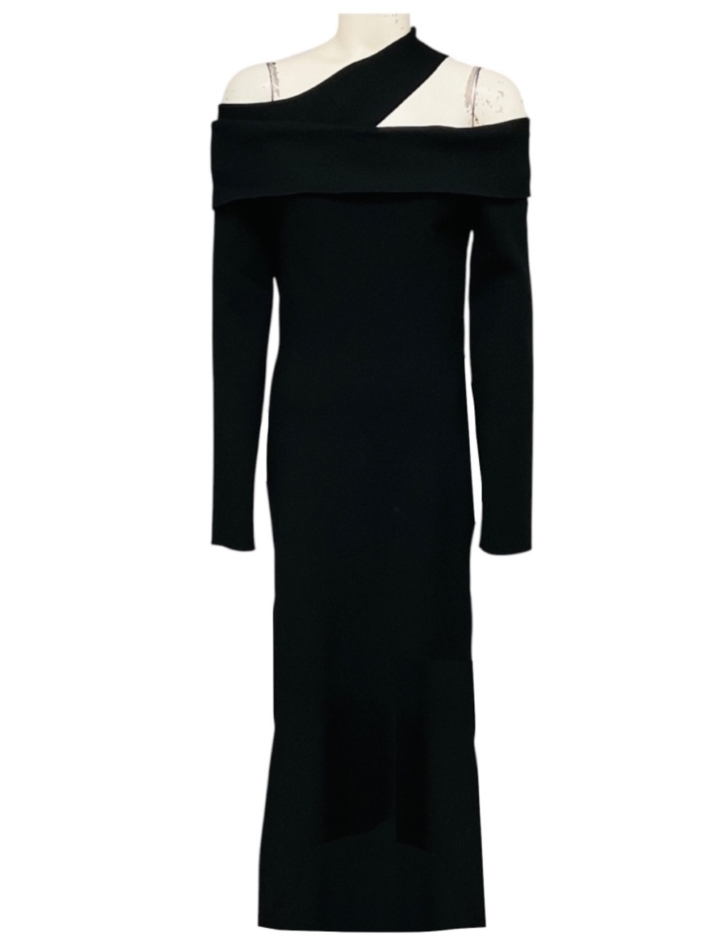 SAFIYAA BLACK TUIREN BODYCON STRETCH KNIT MIDI DRESS
